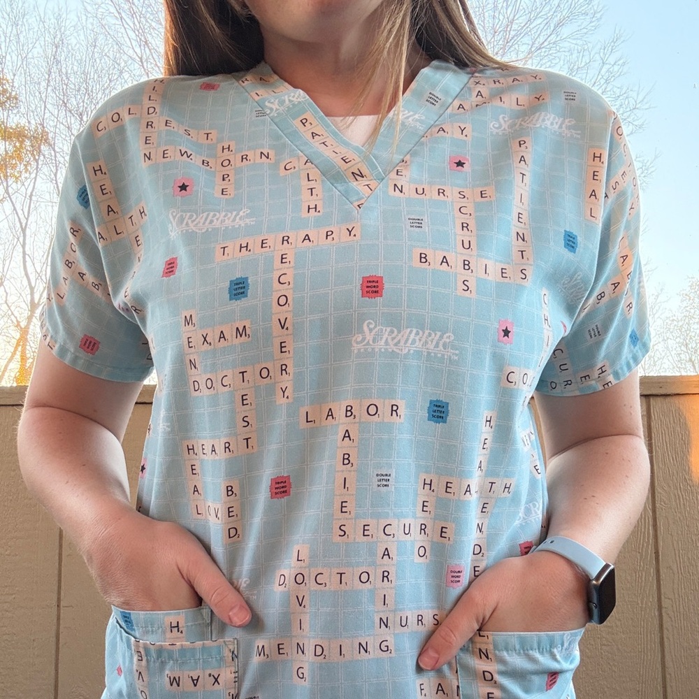 Scrabble scrub top Y2K